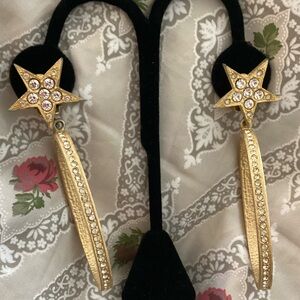 Gold Star Clip On Earrings with Crystal Details